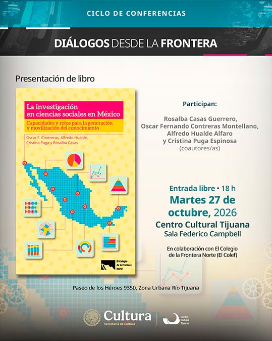 Ciclo Diálogos desde la frontera<br>
Presentación de libro<br>
La investigación en ciencias sociales en México. Capacidades y retos para la generación y movilización del conocimiento